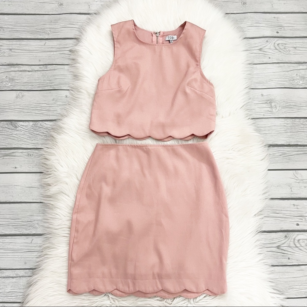 Tobi pink two piece set skirt and crop top